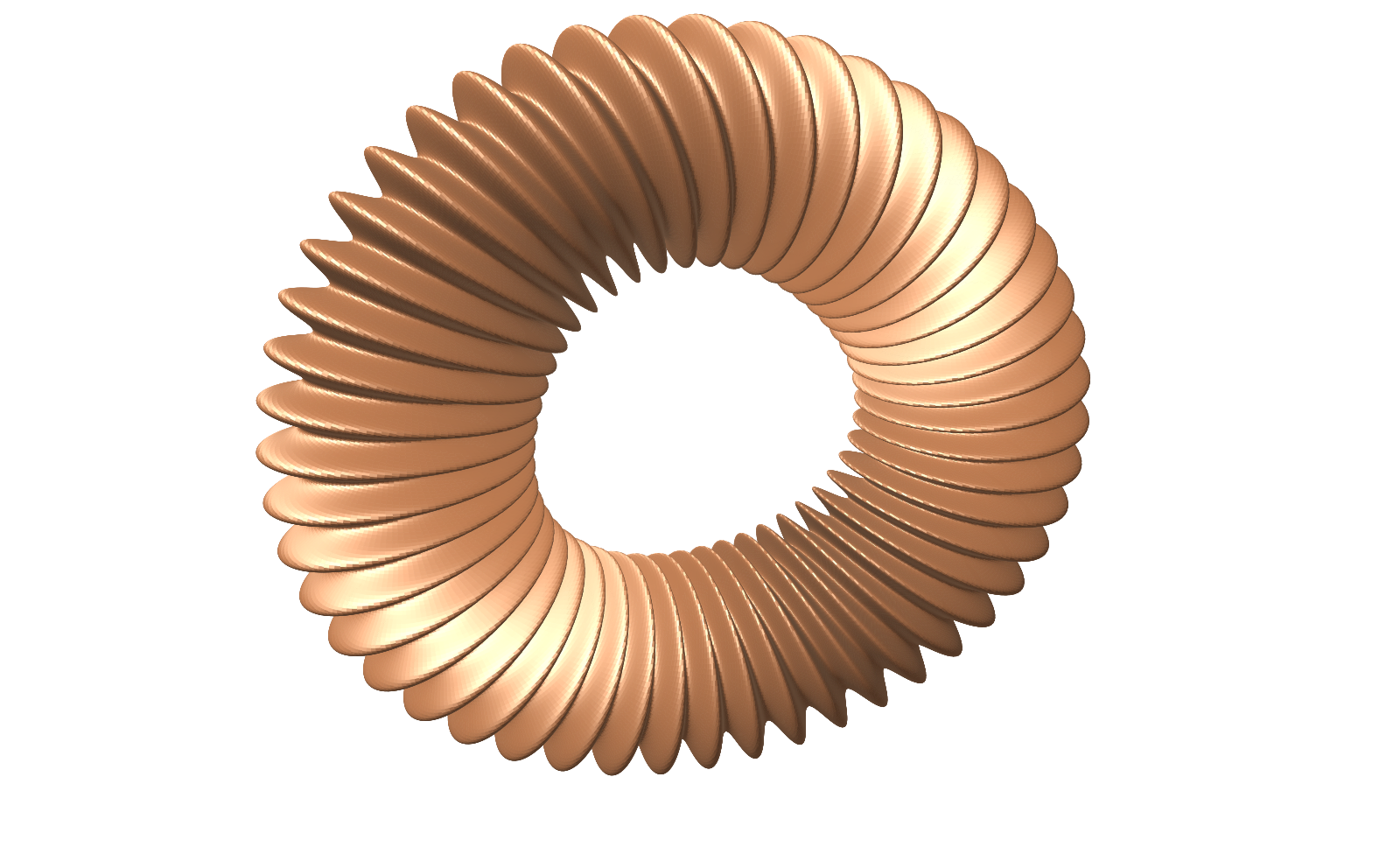 A copper ring with deep, closely spaced folds